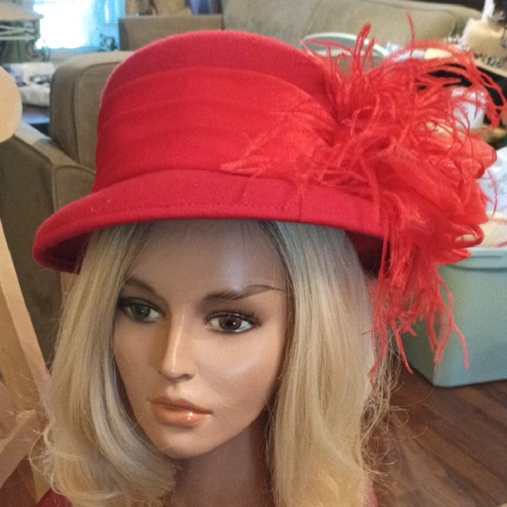 Elegant Red Feathered Women's Hat